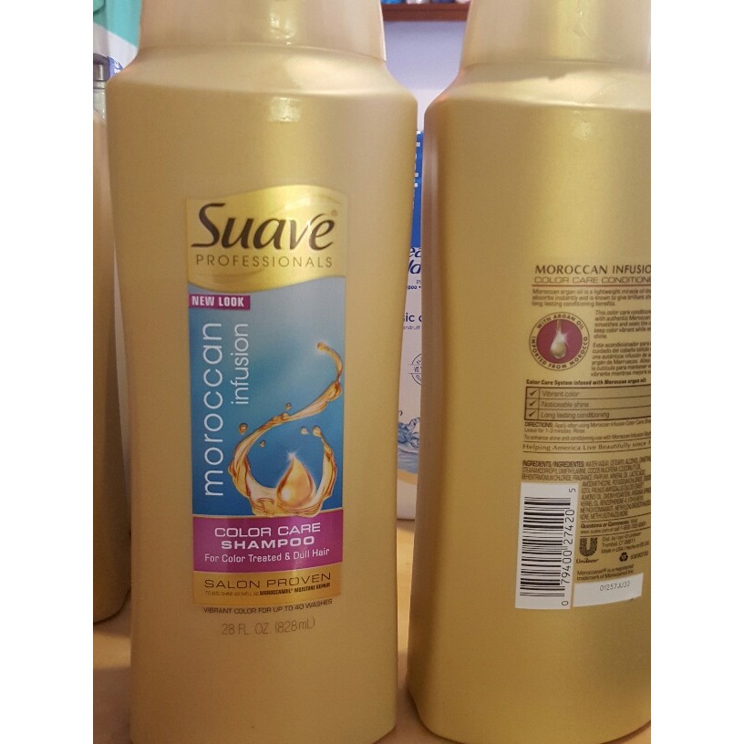 01 chai DẦU GỘI / XÃ TÓC NHUỘM  Suave Professionals Moroccan Infusion Color Care Shampoo &conditioner 828ml/373ml