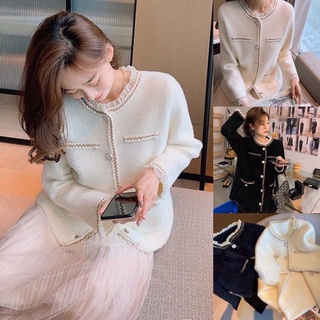 Áo cardigan len lông phối bèo voan 00605 cherry coco
