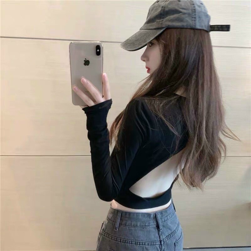 Áo kiểu croptop tay dài hở lưng kx