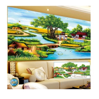 Tranh đính đá phong cảnh làng quê 160x70cm
