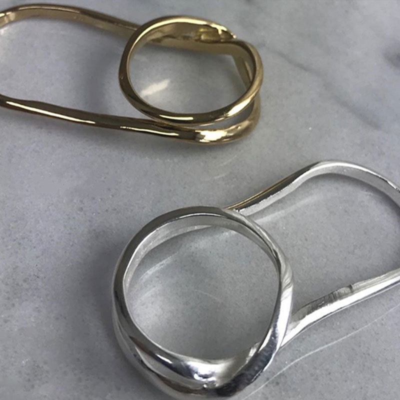 Nhẫn Đeo Tay QMCOCO Bản Lớn Hai Ngón Nối Màu Vàng / Bạc Sang Trọng Thời Trang Dự Tiệc Cho Nữ