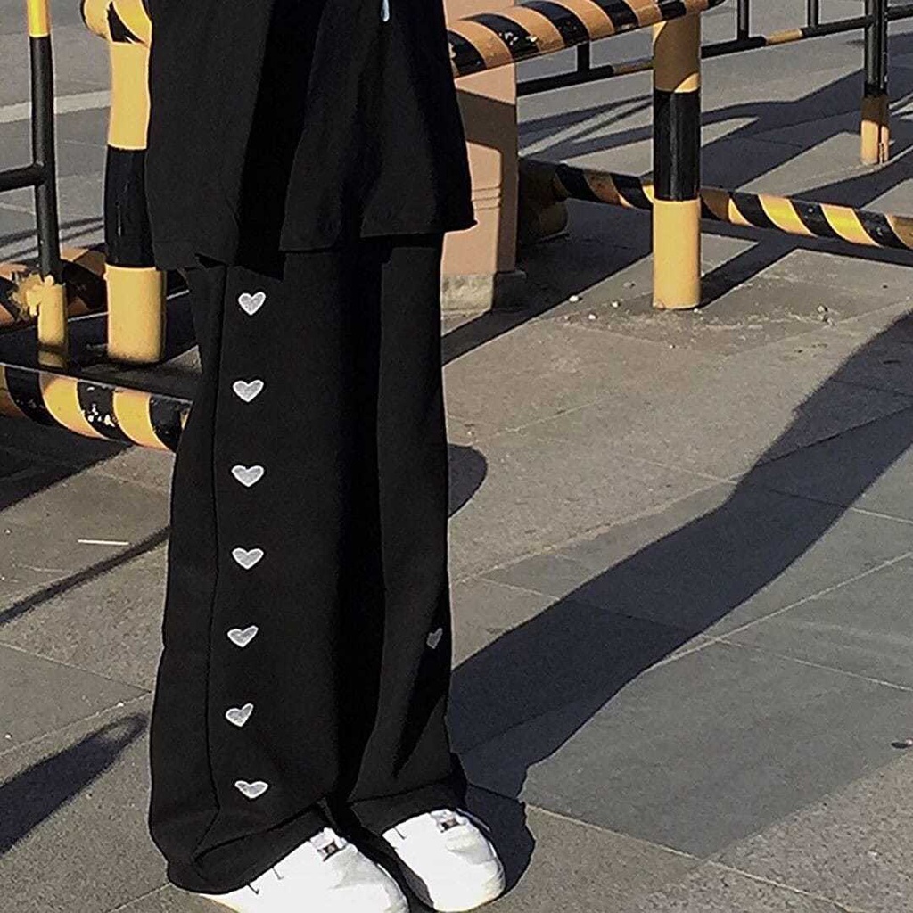 Quần Dài Ống Rộng Lưng Cao In Họa Tiết Trái Tim Phong Cách Hàn Quốc Thời Trang Mùa Xuân Mới Cho Nữ