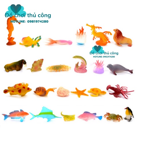 Set 24 sinh vật biển đồ chơi bằng nhựa sống động độc đáo, giúp bé phân biệt các loại sinh vật biển và ý nghĩa của nó