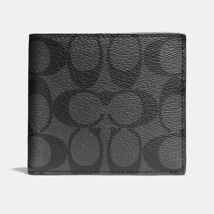 Ví Coach Double Billfold Wallet In Signature Canvas, Charcoal/Black