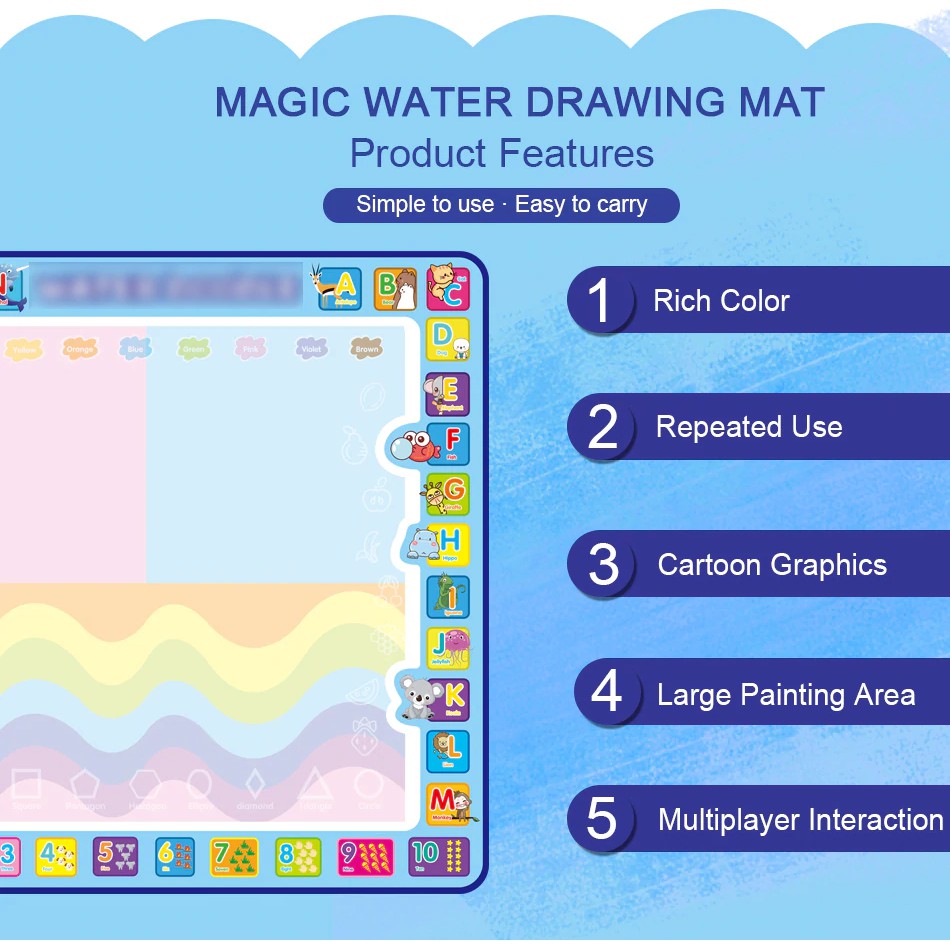 Thảm tập vẽ ma thuật tự xóa cỡ lớn water doodle kèm bút nước thần kỳ cho bé ROADSTAR