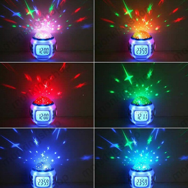 Đồng Hồ Báo Thức Hình Khối Lập Phương 7 Màu Có Đèn Led Đổi Màu