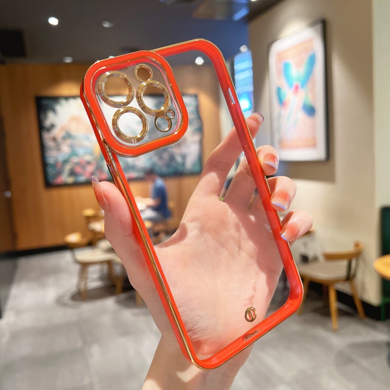 Ốp Điện Thoại Mềm Trong Suốt Chống Sốc Viền Màu Sắc Cho iPhone 14 13 12 11 Pro Max Mini XS XR X 8 7 6 6S Plus + SE 2020