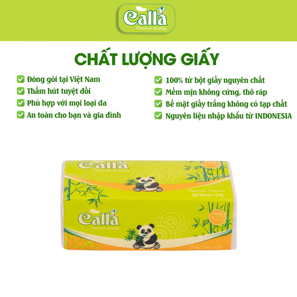 Combo 10 gói Giấy rút Tre Calla 3 lớp 120 tờ khổ 16cm mềm mịn, không tẩy trắng, nguyên liệu Indonesia