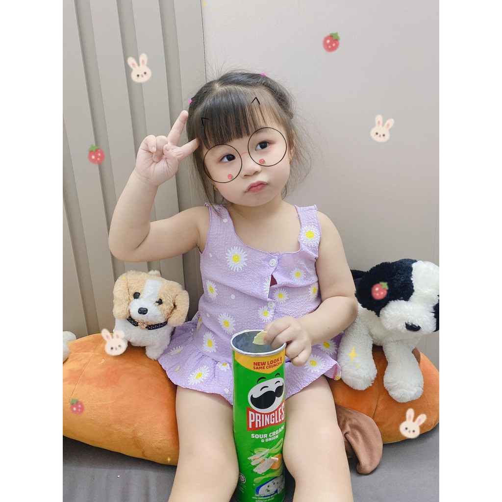 🌸Bộ Hai Dây Chip Hoa🌸 Viền Bèo Đáng Yêu Cho Bé, Size 8 -16Kg