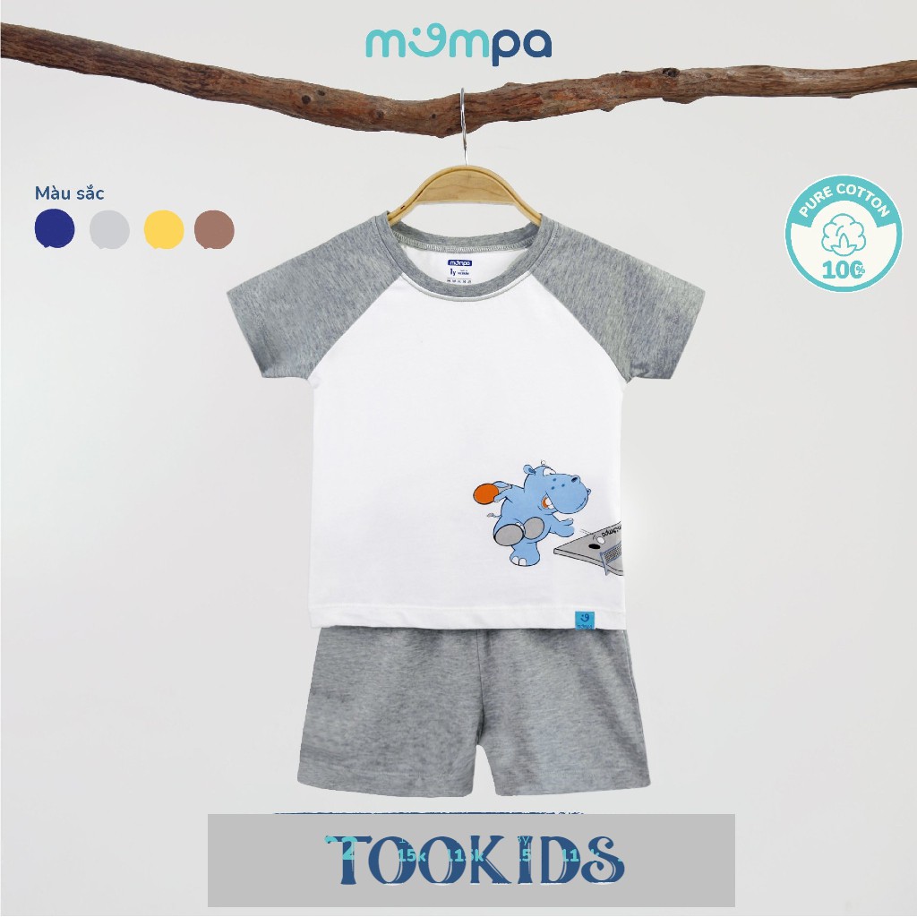 Bộ Cộc Tay Bé Trai Tookids in hình Hà Mã 100% Cotton Cao Cấp Thấm Hút Mồ Hôi, Mềm Mại, Thoáng Mát