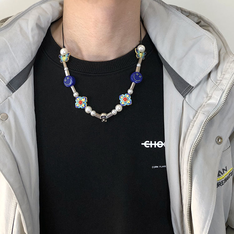 Dây Chuyền Ngọc Trai Mặt Bướm Mặt Cười Phong Cách Hip Hop Unisex 22867