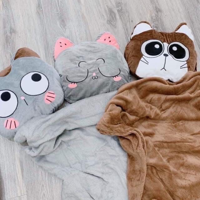 Bộ chăn gối văn phòng hình mèo 2 trong 1 siêu đáng yêu
