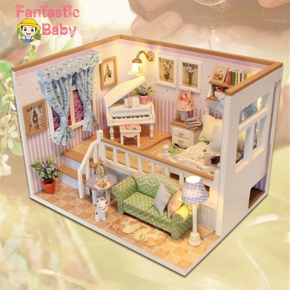 BABY  3D Wooden Craft Doll House Furniture DIY Miniature Dust Cover Dollhouse Toys for Children