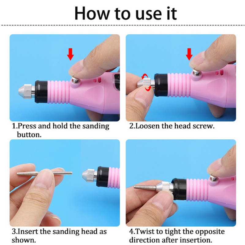 Bút Khoan Điện USB Kèm 6 Vòng Dây Cát Đánh Bóng Tẩy Tế Bào Chết Cho Móng Tay