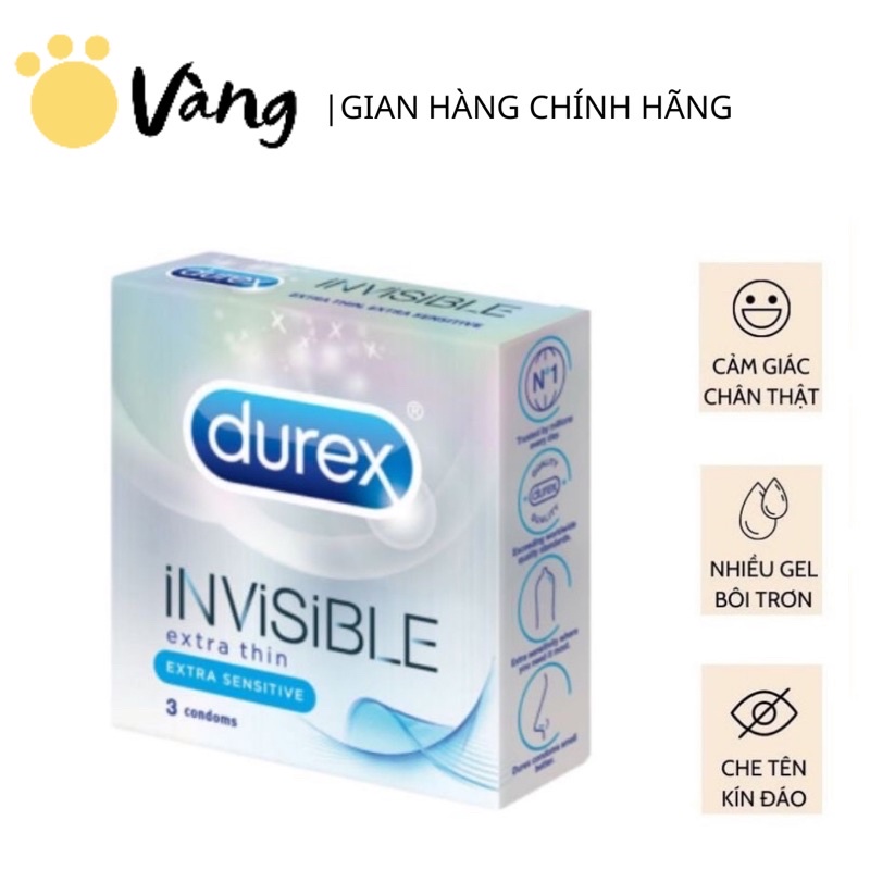 Bao Cao Su Siêu Mỏng Durex Invisible Tạo Cảm Giác Chân Thật Hộp 3 Bao