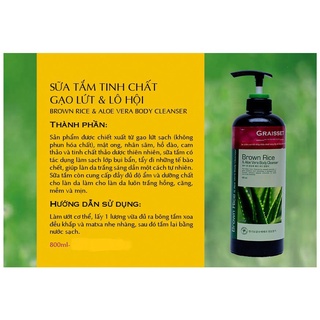 sữa tắm tinh chất gạo lứt, Lô hội 800ml