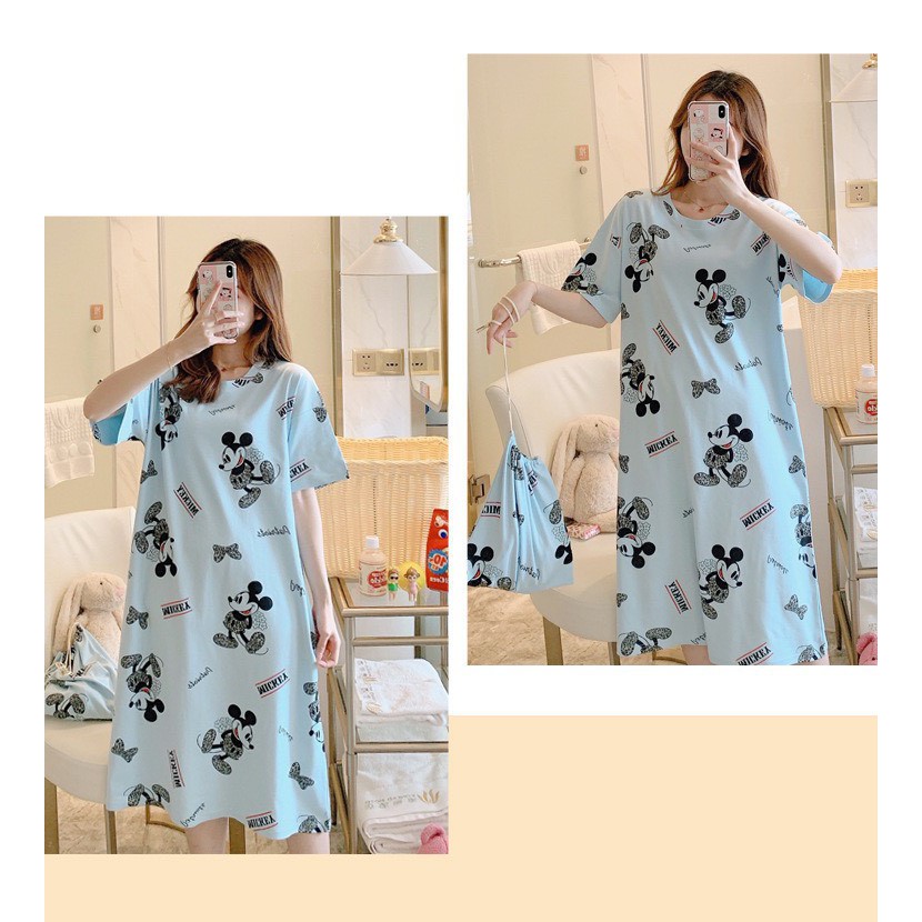 Váy ngủ cộc tay đầm ngủ dáng suông chất cotton mềm mát họa tiết hoạt hình dễ thương  bầu bí bon chen  V285