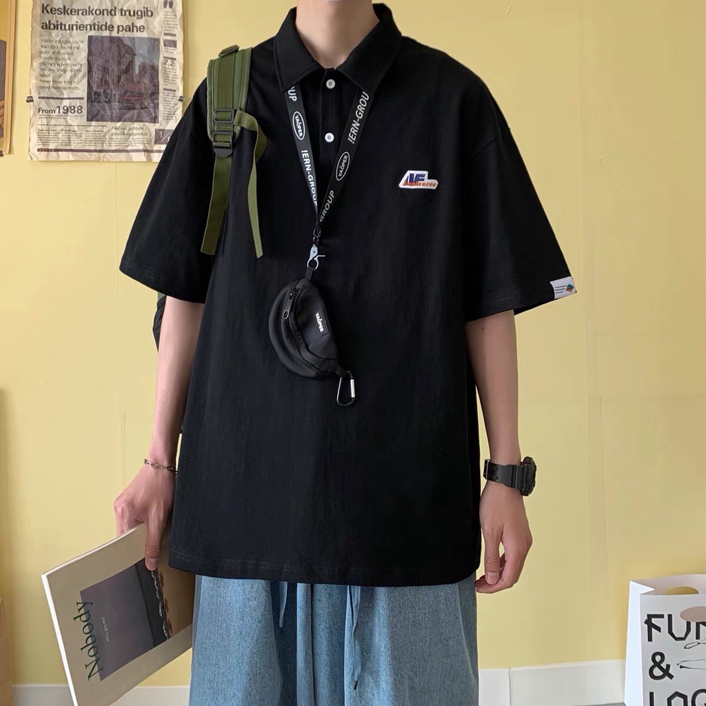 Áo PoLo form rộng phong cách Hàn Quốc thêu chữ AF cổ bẻ- Áo PôLô Unisex nam nữ mặc đều m