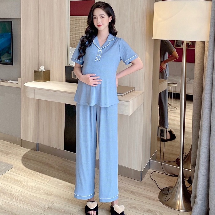 MEDYLA - Bộ đồ bầu mặc nhà hè thu cotton tăm lạnh chất mát cho bầu mặc thoải mái trong và sau sinh - DB333