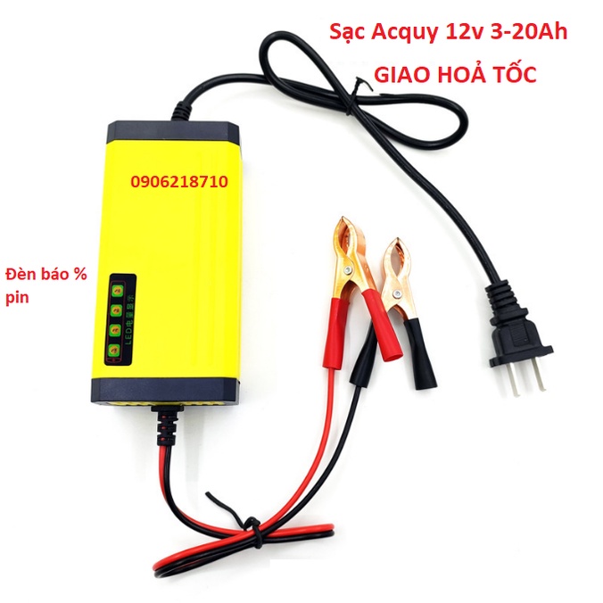 Bộ Sạc Nạp Bình Ắc Quy 12V Cho Xe Máy, Xe Điện, Quạt Tích Điện Dung Lượng 2AH Đến 20AH - Tự Ngắt Khi Bình Đầy