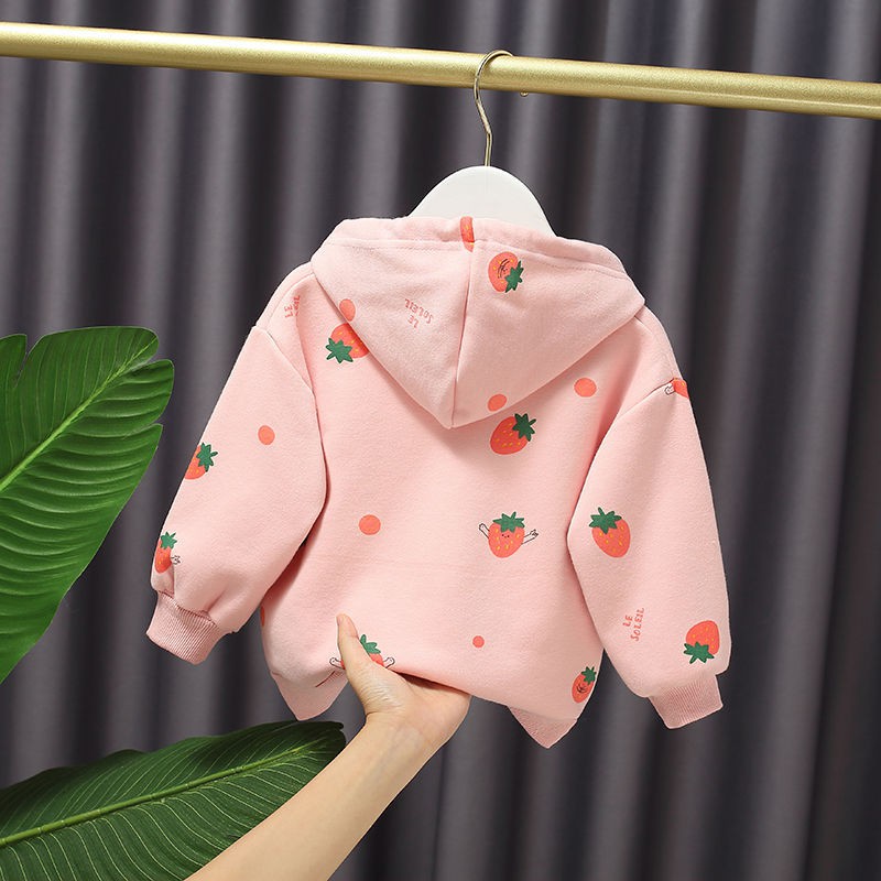 Áo hoodie lót nhung mịn hình dâu tây bé gái size 7-14kg (HÀNG QCCC) AT04