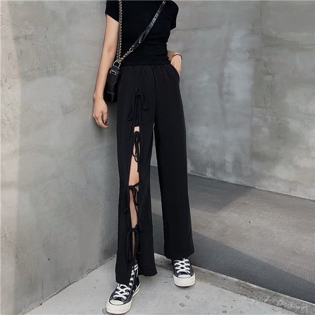 Quần Dài Ống Rộng Lưng Cao Thắt Nơ Xẻ Tà Cá Tính Dành Cho Nữ | BigBuy360 - bigbuy360.vn