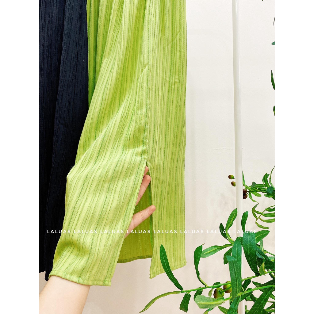 Chân váy suông bigsize dập li, xẻ hông 3 màu xanh, hồng, đen