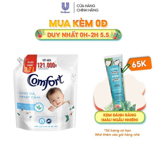 Nước Xả Vải Comfort Cho Da Nhạy Cảm (3.2L/Túi) - Phù Hợp Với Làn Da Em Bé