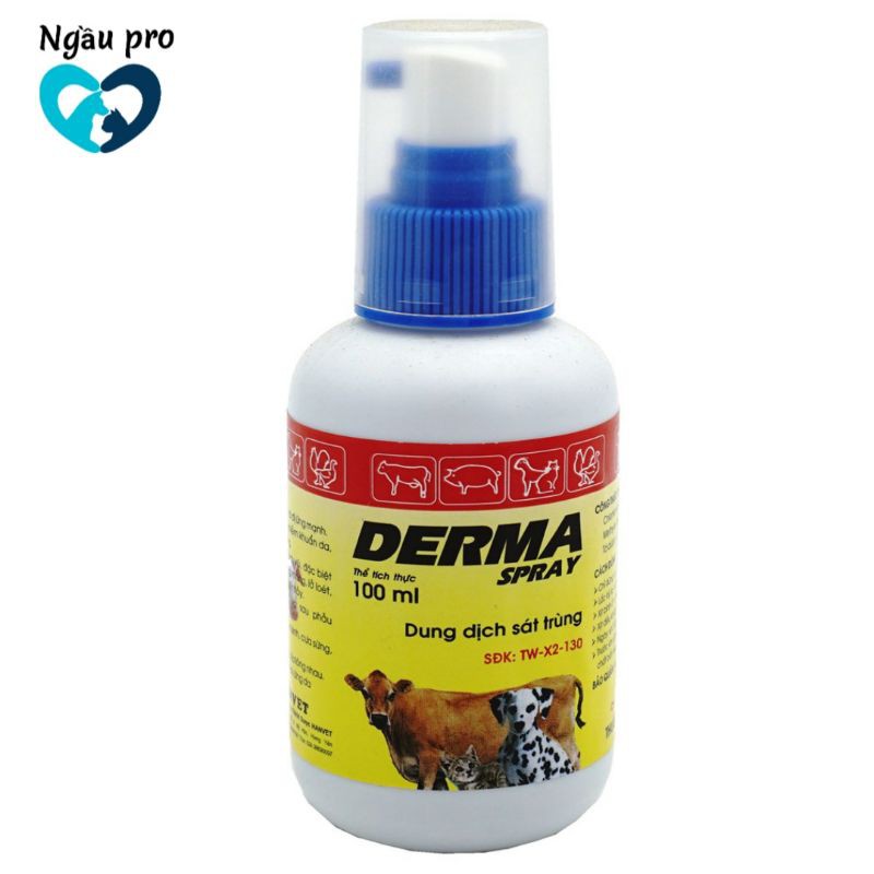 Dung Dịch Sát Trùng Chữa Bệnh Ngoài Da Nhiễm Khuẩn Da Derma Spray Hanvet Chai 100ml