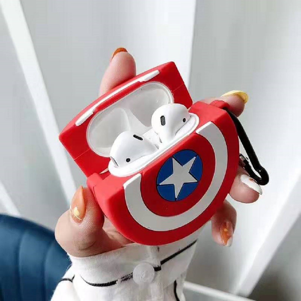 Airpods Case ⚡ Tặng Móc Đeo ⚡ KHIÊN CAPTAIN AMERICA Case Tai Nghe Không Dây Airpods 1/ 2/ i12/ PRO - Tuấn Phụ Kiện