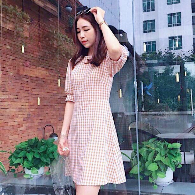 Đầm váy caro hồng basic