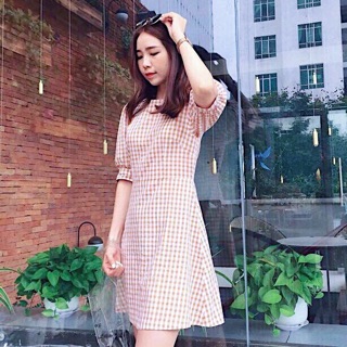 Đầm váy caro hồng basic (kèm hình thật)