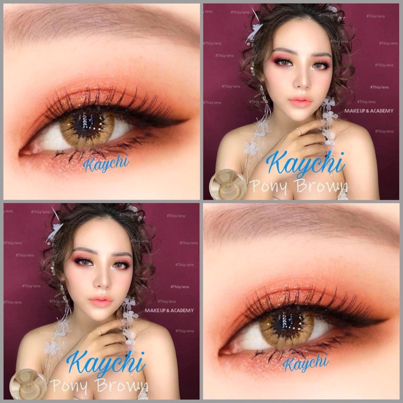 Mẫu lens mắt nâu tây - kính áp tròng nâu Tây ánh vàng viền đen mảnh sử dụng 12 tháng