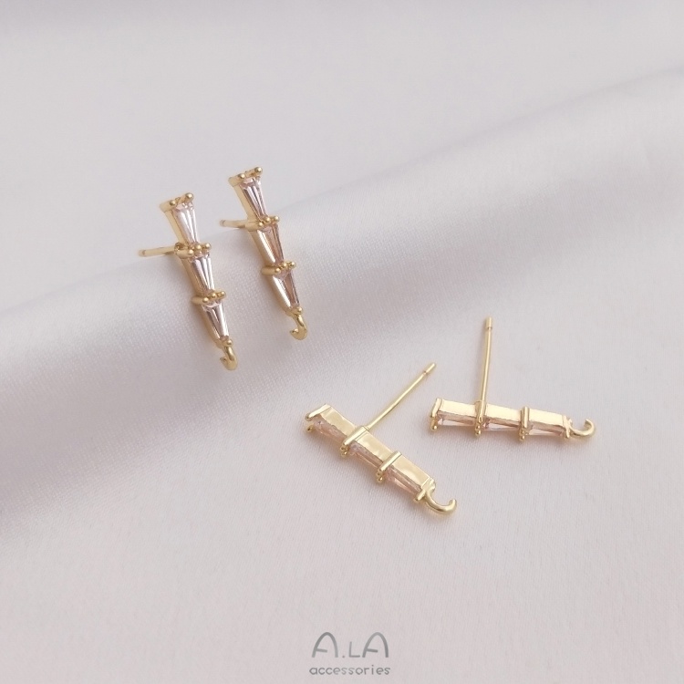 Bông Tai Mạ Vàng 14K Đính Đá Zircon Hình Chữ Nhật Kiểu Chữ Nhật Phẳng Đính Đá Zircon Màu Sắc diy