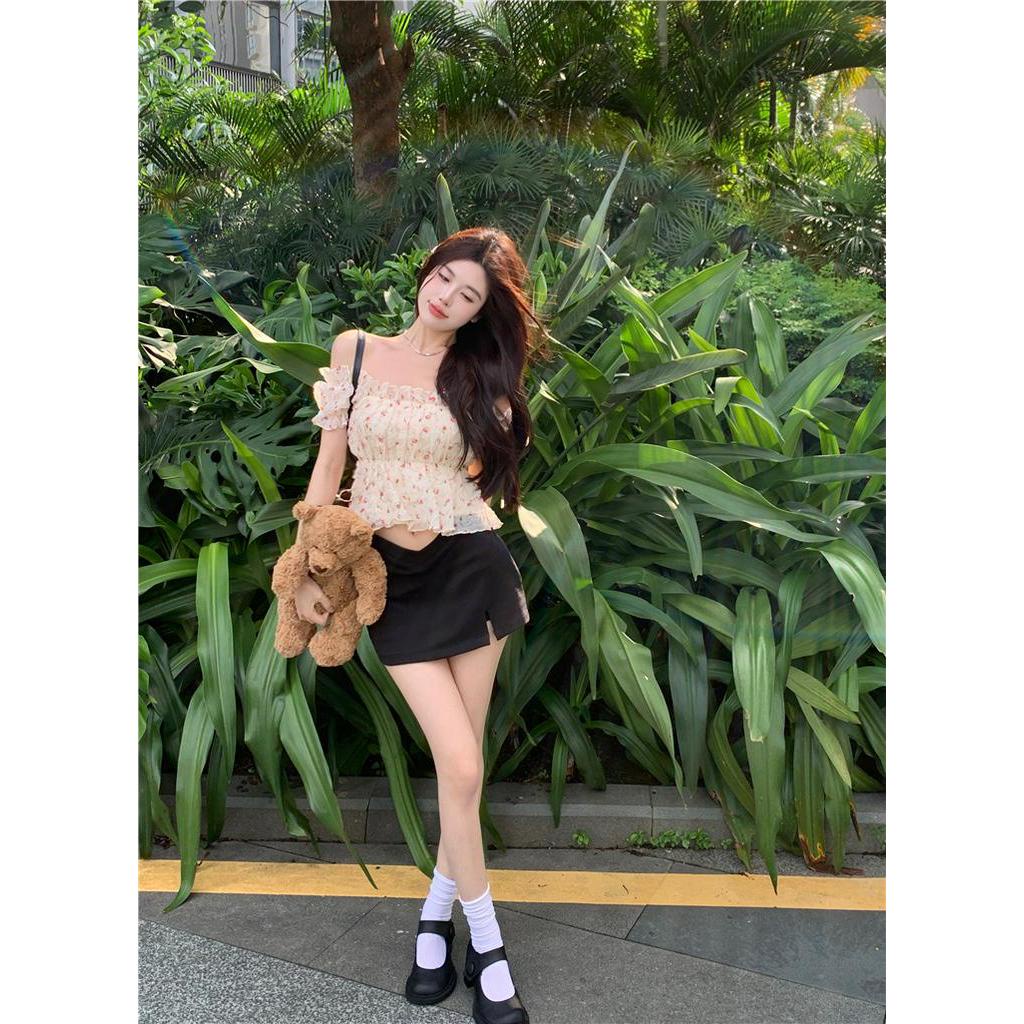 Áo Voan Hoa Trễ Vai Ngắn Tay Thời Trang Hàn Quốc Dành Cho Nữ