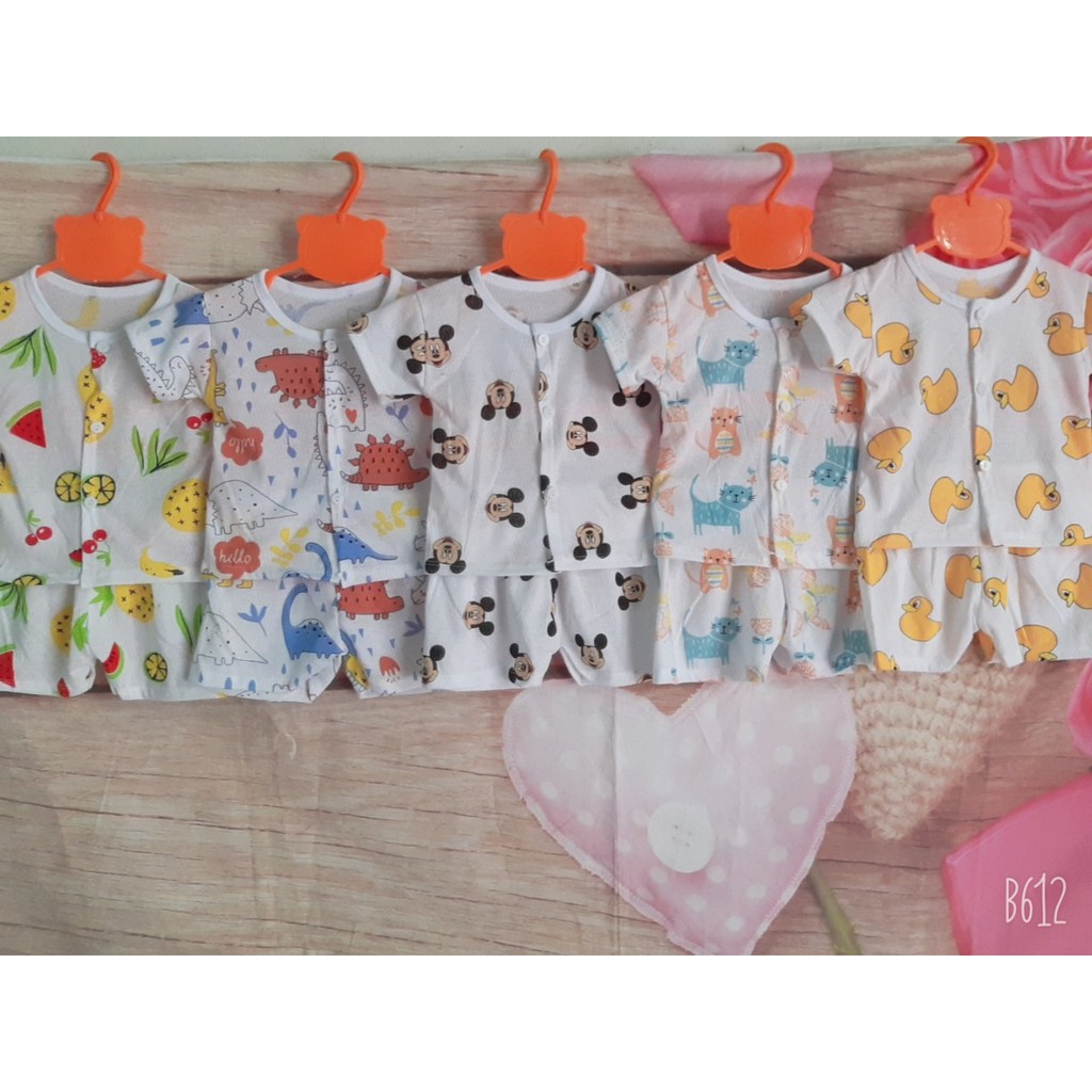 Set 5 bộ cotton giấy thông hơi cho bé mặc mùa hè từ 0-14 tháng - MS18