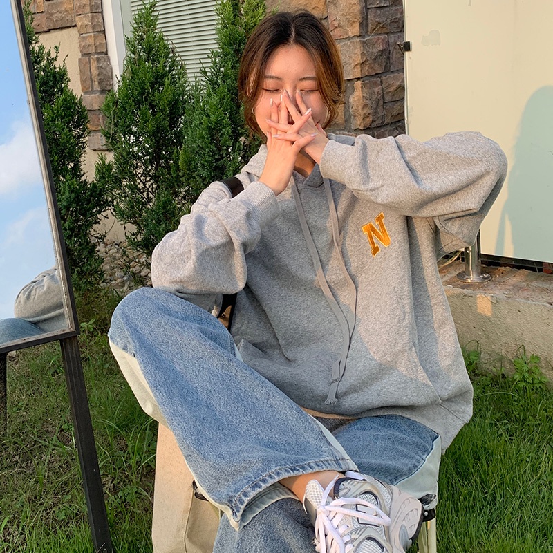 Áo hoodie SUXI thể thao tay dài đơn giản thêu chữ thời trang cho nữ