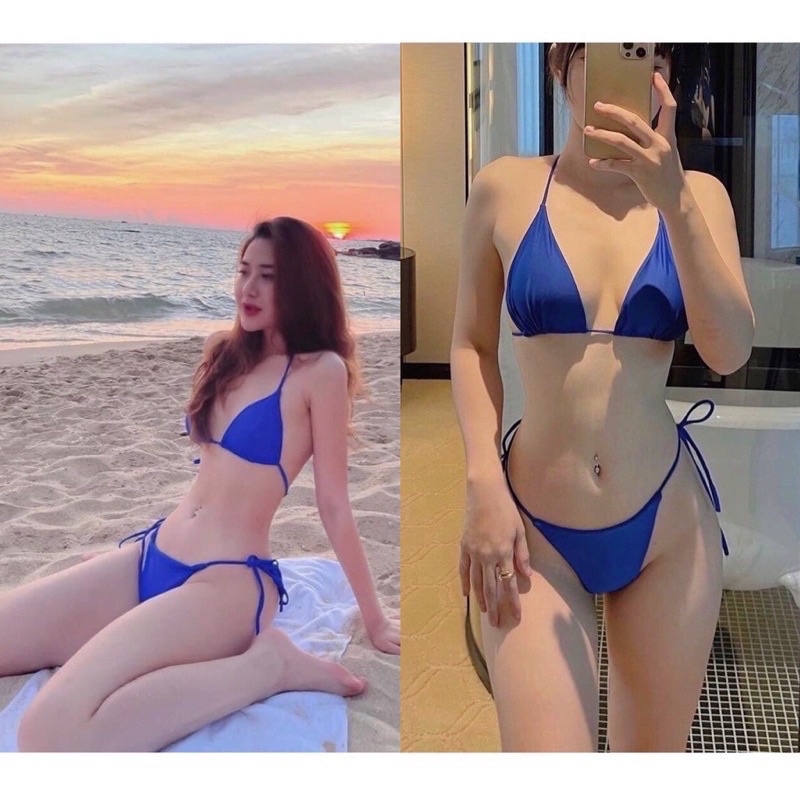 Bikini basic đồ bơi 2 mảnh có mút đệm dây dài tạo được nhiều kiểu đen trắng hồng vàng đỏ cam