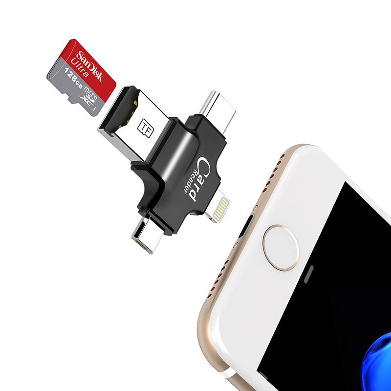 Đầu đọc thẻ nhớ 4 trong 1 cho điện thoại Android iOS Micro USB Type C OTG Micro SD TF