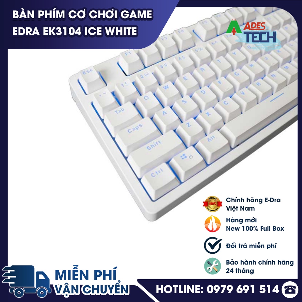Bàn Phím Cơ Chơi Game EDRA EK3104 Ice White - Switch Đủ Màu - Chính Hãng - Giá Rẻ - BH 2 Năm