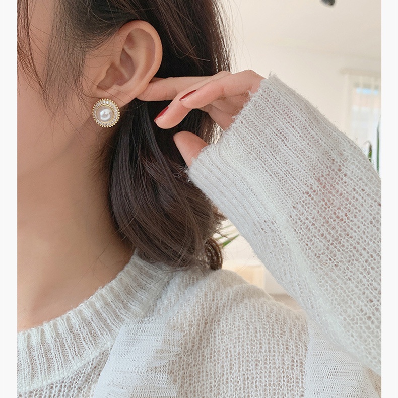 Khuyên Tai Kim Loại Đính Hạt Ngọc Trai Sang Trọng Cho Nữ Hoa tai Bông tai thời trang
