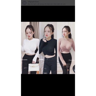 Áo Thun Gân Tay Dài Form Croptop Phối Kiểu Soắn Eo Nữ Tính TTSL0186