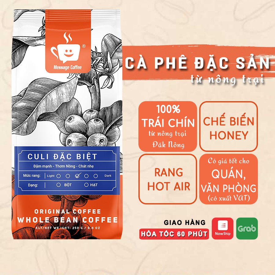 Cafe Culi Đặc Biệt nguyên chất rang mộc 100% vị đắng đậm thơm ngọt hậu dùng pha cà phê phin ngon từ Message Coffee | BigBuy360 - bigbuy360.vn