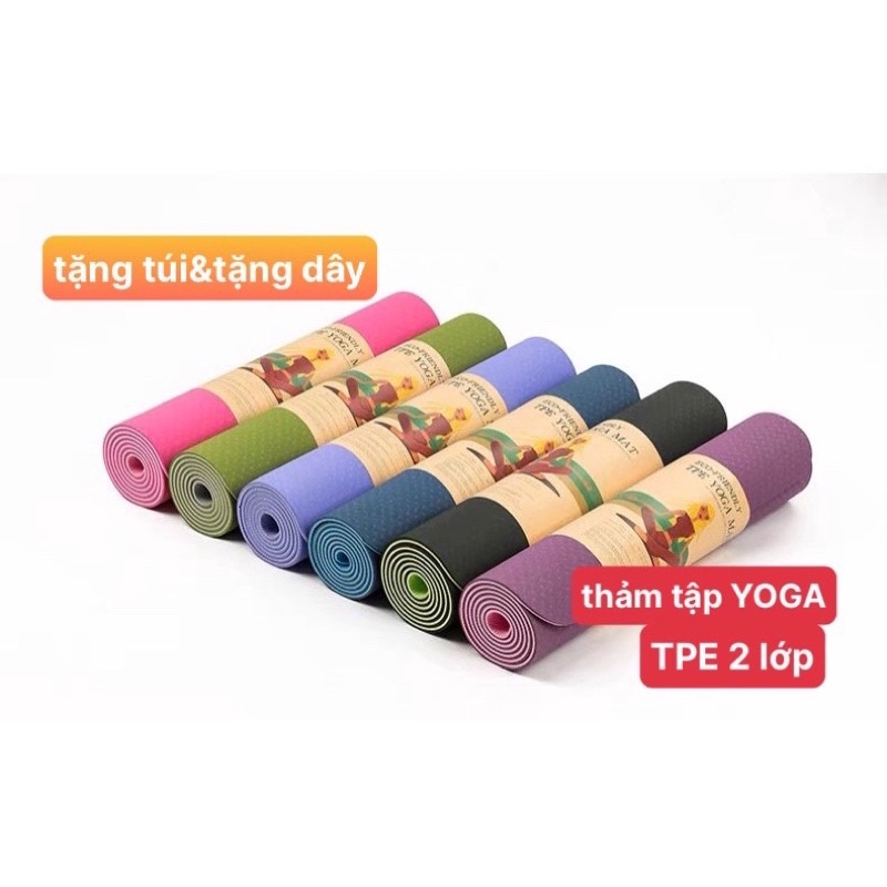 Thảm tập YOGA TPE 2 lớp 8MM_tặng túi,tặng dây buộc thảm