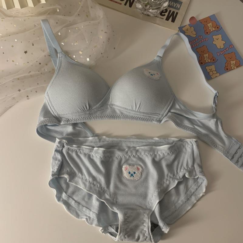 Set Áo lót vải cotton Thêu Hình Gấu Kèm Quần Lót Quyến Rũ Cho Nữ