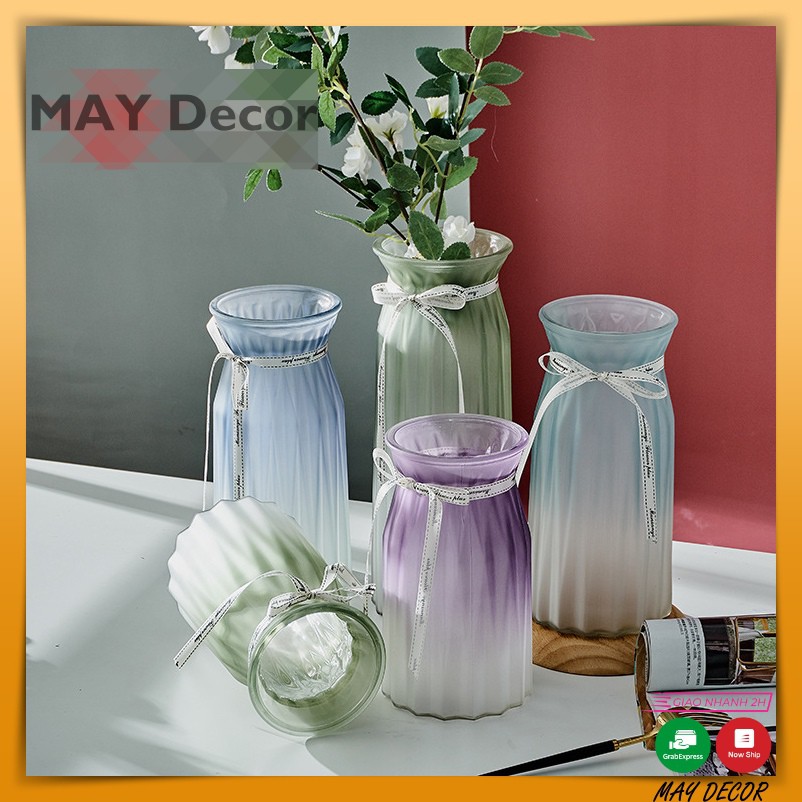 Bình cắm hoa thủy tinh đẹp lọ cắm hoa thắt nơ phong cách Hàn Quốc độc đáo | MAY Decor