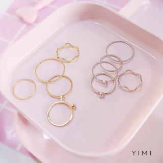 💞Yimi💞Bộ Nhẫn Xoắn Hai Màu Sắc Đính Kim Cương Phong Cách Hàn Quốc