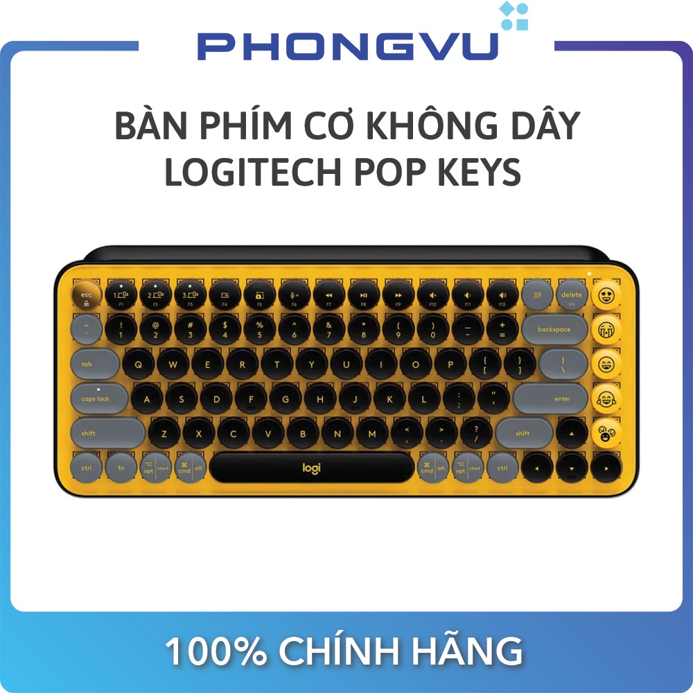 [Mã ELMALL10 giảm 10% đơn 500K] Bàn phím cơ không dây Logitech POP Keys (920-010577) (Vàng - đen) - Bảo hành 12 Tháng