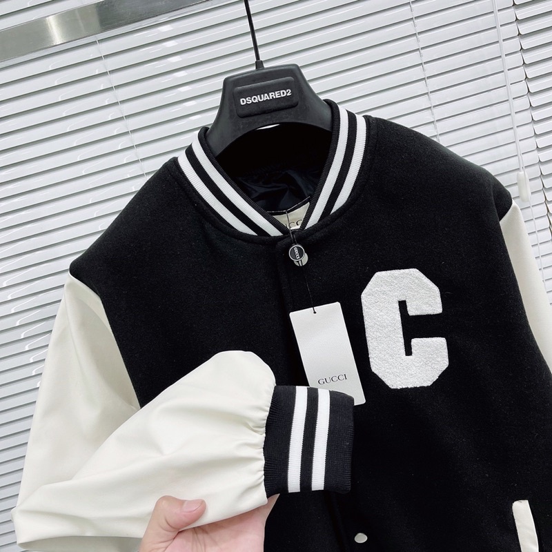 Áo khoác bomber dạ nam nữ tay da phối thêu chữ C xù bông hai mặt bo chun 2 lớp lót gió trong ấm áp