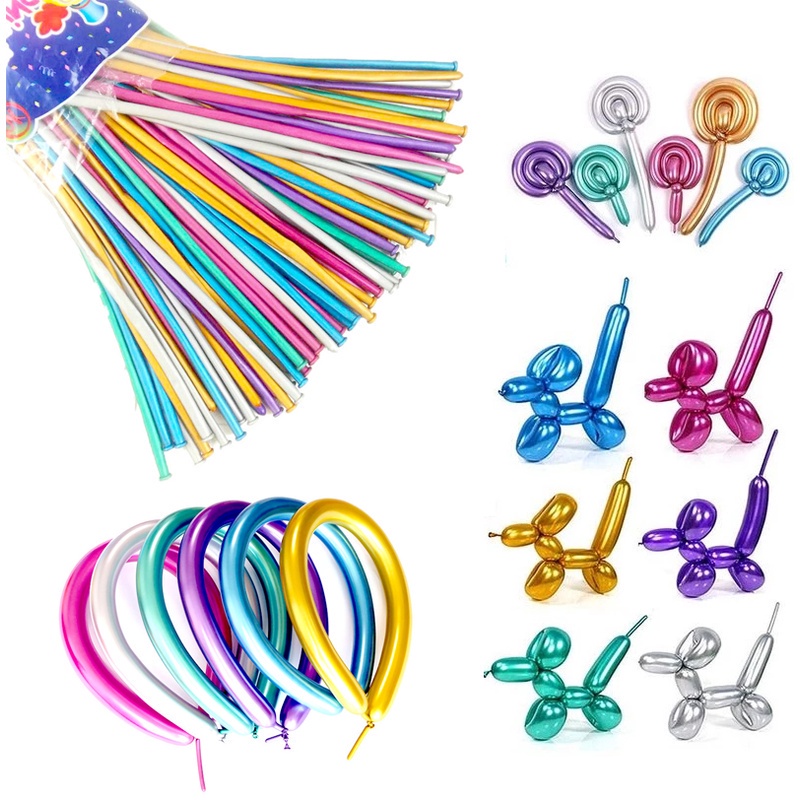 10 Bong bóng dài bằng cao su latex ánh kim loại ngọc trai crom dày dặn trang trí tiệc sinh nhật